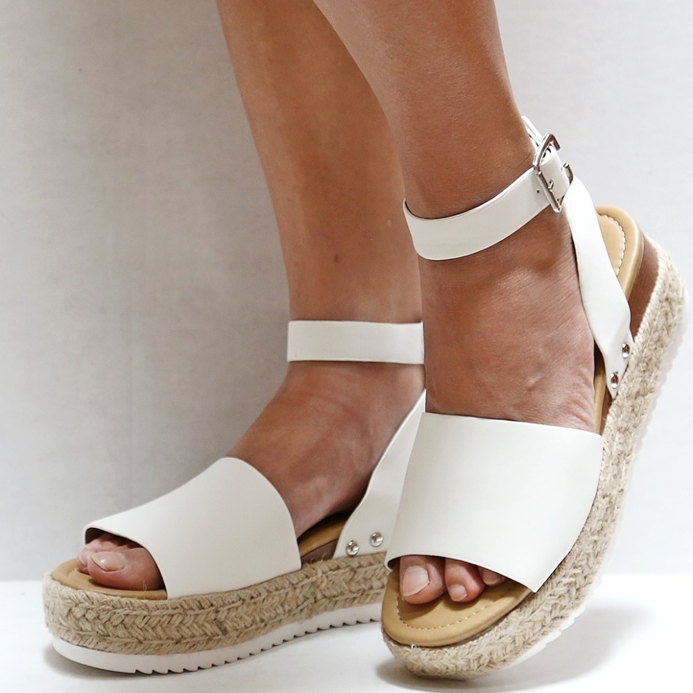 New White Flatform Espadrille Platform Sandals - Picture 3 of 5